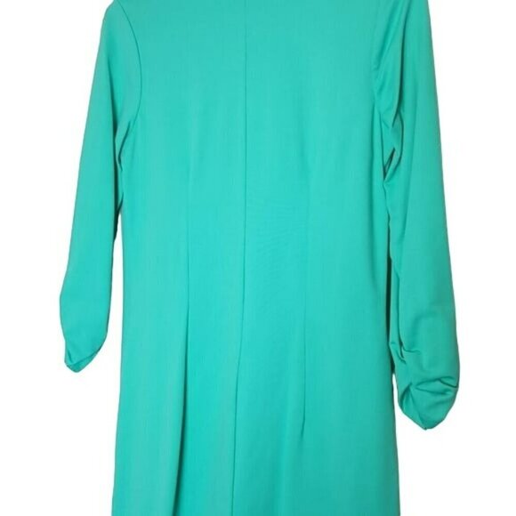 Judy P Teal Dress UPF 50+ size Small ruched 3/4 sleeves v neck wrinkle resistant - Picture 2 of 9